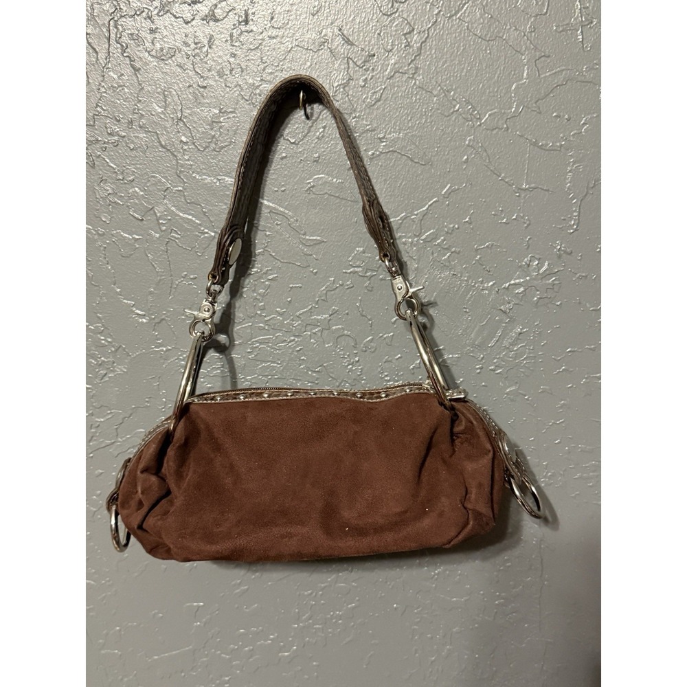 Vintage Y2K Kathy Van Zeeland Brown Faux Suede Shoulder Bag